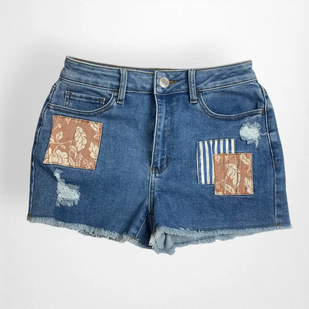 SO Brand High Rise Shortie Patchwork Cut Off Shorts Size 9